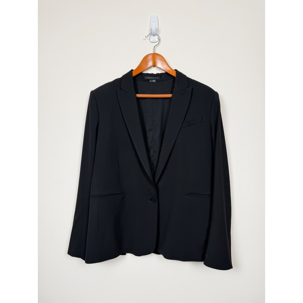 Theory Blazer Jacket Women Size 12 Black Single Button Career Workwear Lined